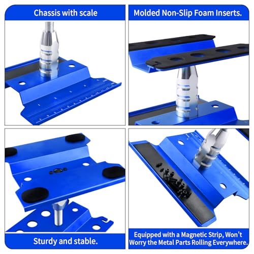 Aluminum Alloy RC Car Work Stand Repair Workstation with Screws Kit & 17mm Hex Wheel Wrench 360 Degree Rotation Lift/Lower for 1/8 1/10 1/12 Scale Cars Trucks Buggies (Navy Blue) - color: Navy Blue