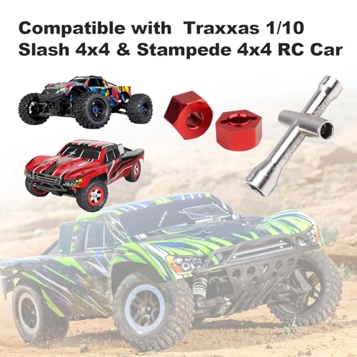 Hobbypark Aluminum 12mm Hex Wheel Hubs Adapters & M4 Flanged Lock Nuts for Traxxas 1/10 Slash 4X4 Stampede 4WD RC Car,Replace Part 1654 (Red) - color: Red