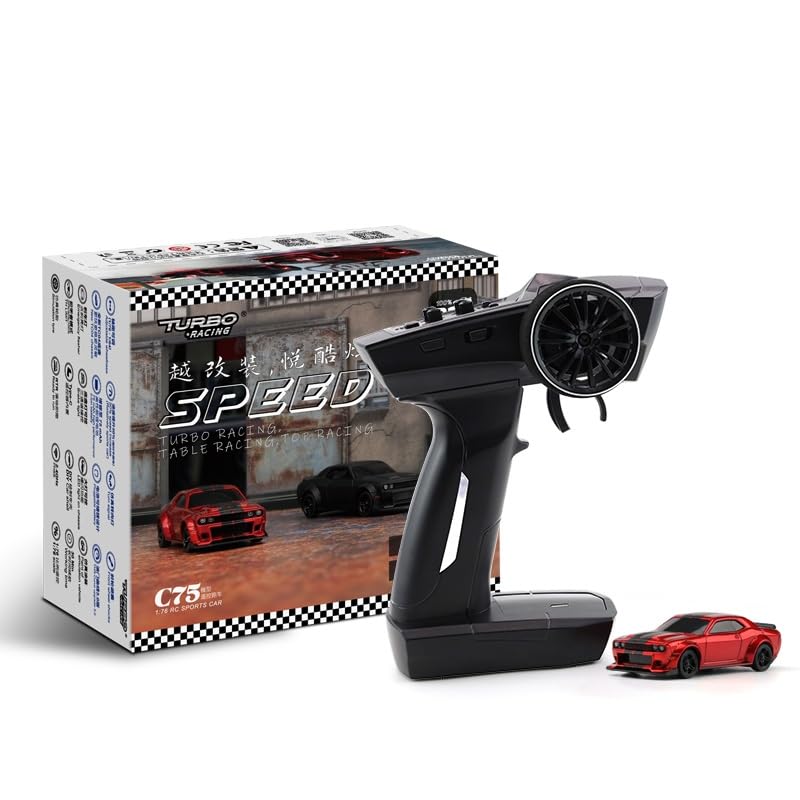 Turbo Racing C75 1:76 Scale Mini RC Car Full Proportional RTR 2.4GHz RC Transmitter - Remote Control RC Cars Toy Vehicle for Adult (HELIDIRECT) (Red) - color: Red