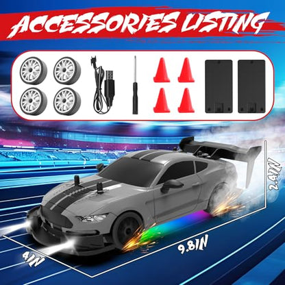RC Drift Car 1:20 Scale Remote Control Cars 2.4GHz 4WD High Speed RTR Racing Vehicle with LED Lights 2 Rechargeable Batteries and Drifting Tires Racing Sport Toy Car for Adults Kids Boys Girls - color: Silver