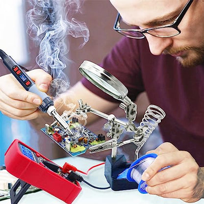 Soldering Iron Kit, 80W Electric Solder iron, Adjustable Temperature (180°C- 500°C）, With Multimeter, Magnifier Welding Helping Hand, Heat shrink tubing, Solder Wire, Desoldering pump. - color: Red (14-in-1 Soldering Iron Kit)
