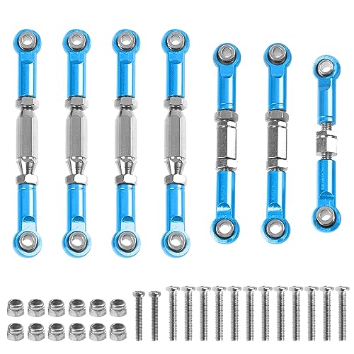 ShareGoo Aluminum Front Rear Swing Arm & Steering Knuckle Kit & Tie Rod Steering Servo Link Compatible with WLtoys 144010 144001 144002 1/14 RC Car (Blue) - color: Blue