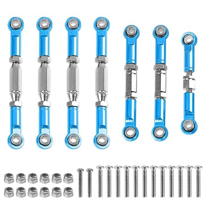 ShareGoo Aluminum Front Rear Swing Arm & Steering Knuckle Kit & Tie Rod Steering Servo Link Compatible with WLtoys 144010 144001 144002 1/14 RC Car (Blue) - color: Blue
