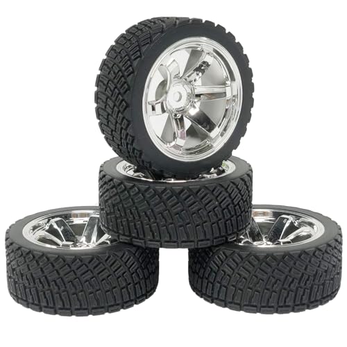 4PCS 65mm RC Rally Car Rubber Tires and 6-Spokes Wheel Rims 12mm Hex Compatible with 1/10 RC On-Road Rally Racing Car for HSP Tamiya Sakura HPI WR8 HSP TT02 WLtoys RC Parts (Silver) - color: Silver