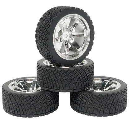 4PCS 65mm RC Rally Car Rubber Tires and 6-Spokes Wheel Rims 12mm Hex Compatible with 1/10 RC On-Road Rally Racing Car for HSP Tamiya Sakura HPI WR8 HSP TT02 WLtoys RC Parts (Silver) - color: Silver