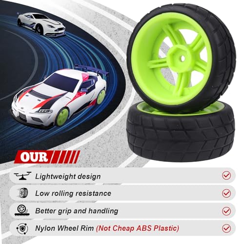 Hobbypark 4pcs-Pack 26mm Width RC Rubber Tires Plastic Wheel Rims 12mm Hub Mount for Redcat HSP 1:10th On Road Car Touring