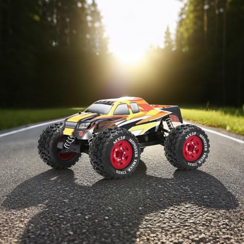 MX28 F/R 2.8" RC Car Tires with 12mm/14mm Hex Adapter RC Wheels and Tires Set 1/10 RC Truck Wheel for Arrma Big Rock Granite Traxxas Rustler Stampede VORTEKS 3S 4PCS (Style B) - Red - color: Red