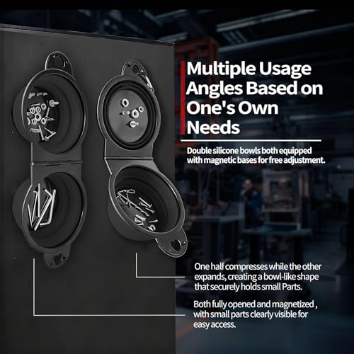 Magnetic Trays, Magnetic Bowl for Screws, Magnetic Tool Tray (black2.0) | Collapsible Magnetic Tool Tray, Integrated 5.1" Round Dual Silicone Bowls, Upgraded Version, Bonus Hook for On-the-Go Carry - style: black2.0