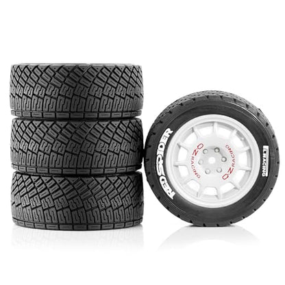 1/10 1/8 RC On-Road Tires 78mm OD RC Rally Racing Tyres 12mm Hex Plastics Wheel Tires Set Fit for 1/10 RC On-Road HPI CEN M-Sport WRC XTS-f10 ﻿ (White)
