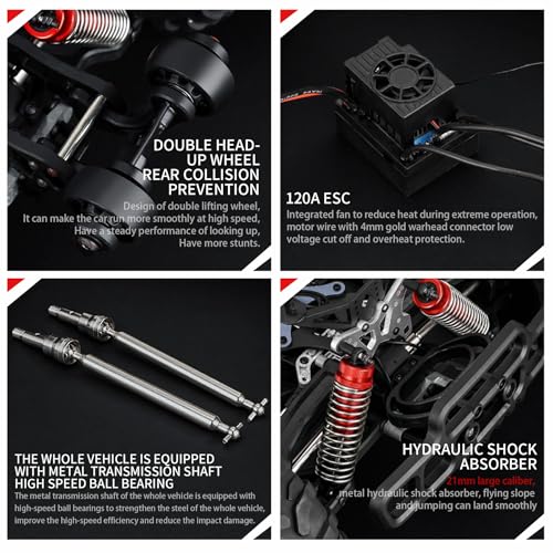 1:8 Scale Brushless RC Monster Truck for Adults, 100km/h+ High Speed 4x4 Offroad Remote Control Car for Adults with Dual 3S Rechargeable Battery Fast 4WD Remote Control Cars Buggy - style: Raptor Racing