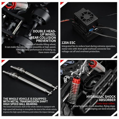 1:8 Scale Brushless RC Monster Truck for Adults, 100km/h+ High Speed 4x4 Offroad Remote Control Car for Adults with Dual 3S Rechargeable Battery Fast 4WD Remote Control Cars Buggy - style: Raptor Racing