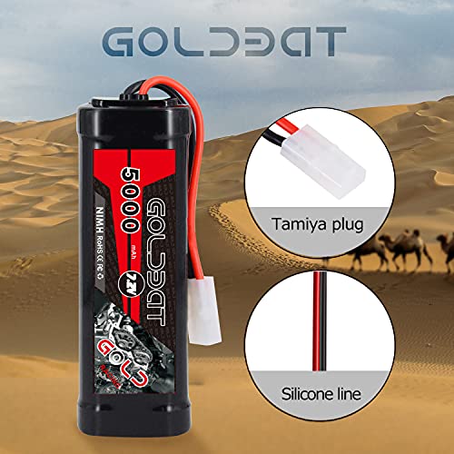 GOLDBAT 5000mAh 7.2V NiMH Battery with Tamiya Connector for RC Car RC Truck RC Boat LOSI Associated HPI Kyosho Tamiya Quadcopter Drone Hobby(2 Pack)