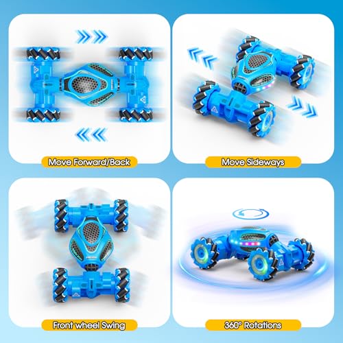 Gesture Sensing RC Stunt Car - Boys Toys Age 6-12, 4WD Hand Controlled Remote Control Drift Twist Offroad 360° Rotation Car with Light & Music, Cool Birthday Presents and Ideas Gifts for Kids Blue - color: Blue