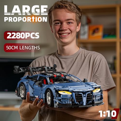Remote Control Car Building Kit, 1:10 M4 Champion Racing Car Building Block | with Motors Light Rechargeable Battery-2280 PCS,Challenge Construction Toy Gift for Technical Enthusiasts Adults Boys Age 14+ - style: Dynamic Version-motors included