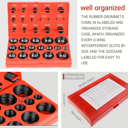419Pcs O-Ring O Rings Assortment Kit, 32 Sizes Nitrile Rubber, for Automotive Plumbing Valve Bearing Air Water Fitting Repair, Black - style: 32 Size/419 Pcs
