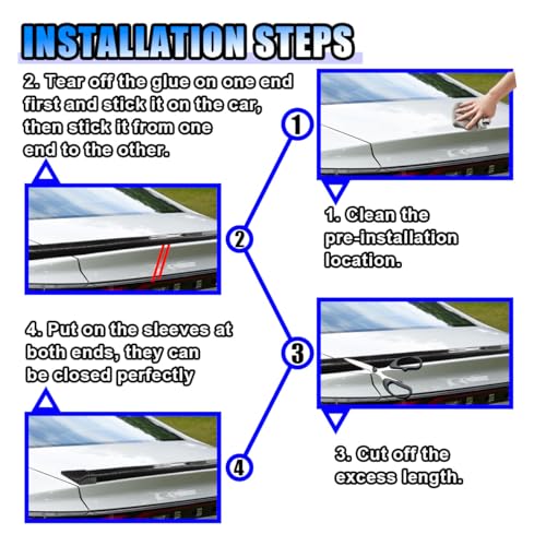 Car Rear Spoiler Roof Lip Kit, Rubber Trunk Spoiler Trim Strip Cool Car Decoration, Universal Punch-Free Vehicle Exterior Accessory Sticker (Bright Black)
