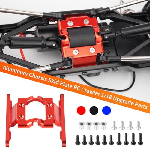CNC Aluminum Center Frame Brace Transmission Skid Plate Gearbox for FMS FCX18 LC80 1/18 RC Crawler Car Upgrades (Red) - color: Red