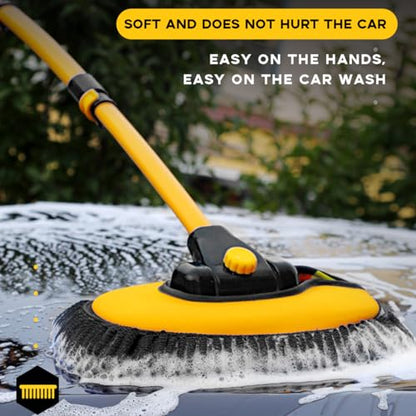 Car Wash Brush Kit, 40" Auto Wash Mop with 15° Curved Extendable Long Handle, Soft Scratch-Free Car Cleaning Mop Mitt to Clean Your Car Shine Like New, Car Accessories (Black+Yellow) - color: Black+yellow