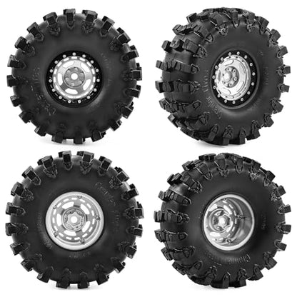 2.2" Beadlock Wheel Rims and Rubber Crawler Tires 150mm (5.91in) for 1/10 RC Crawler SCX10 RBX10 Wraith TRX4 (Silver) - color: Silver
