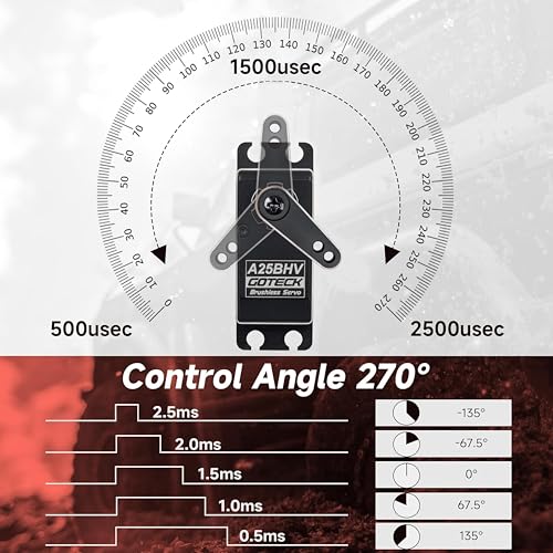 GOTECK 25KG Brushless Digital Servo,8.4V Full Metal Gear Servo,IP67 Waterproof Steering Servo with 25T Servo Horn for 1/10 Scale RC Cars,RC Crawler,Trucks,Boat,Robot Parts (A25BHV-270°)