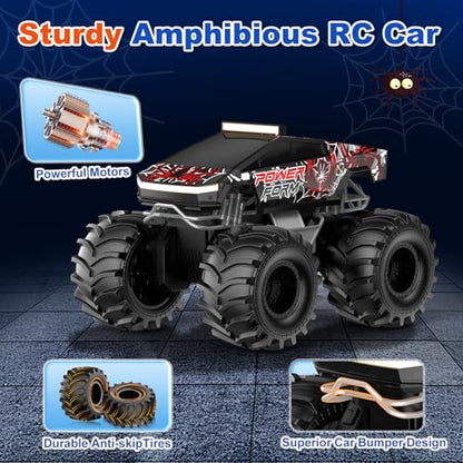 Amphibious Remote Control Car, 1:18 Waterproof Monster Truck Toys RC Cars, 2.4GHz RC Trucks 4WD All Terrain Off-Road Pickup, Kids Christmas Birthday Presents for Boy Girl Toys Age 6 7 8 9 10 11 12 - color: Black