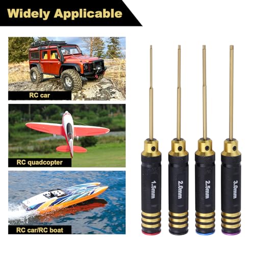 HobbyPark Titanium Hex Screw Driver Set 1.5mm 2.0mm 2.5mm 3.0mm Hexagon Screwdriver Wrench Tool Kit for Multi-Axis FPV Racing Drone RC Quadcopter Helicopter Car,4-Pack