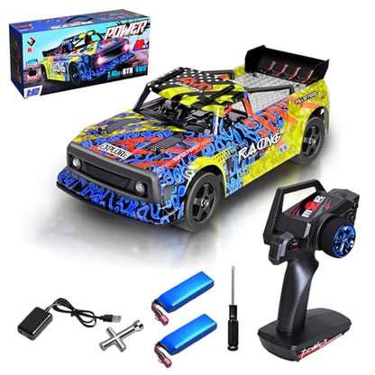 WLtoys 1/12 Scale RC Drift Car, Brushless 60 KPH High Speed Remote Control Cars with LED Lights, 2.4GHz 4WD Racing Car for Teens Adults (Red and Yellow) - color: Red and Yellow