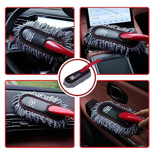 Car Interior Detailing Kit - 2 Red Dusters, Brush | Electrostatic sweep for dash. Cleans vents & narrow gaps scratch-free. Perfect auto care gift box for vehicles. - color: Red