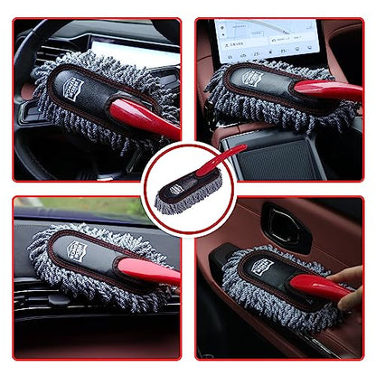 Car Interior Detailing Kit - 2 Red Dusters, Brush | Electrostatic sweep for dash. Cleans vents & narrow gaps scratch-free. Perfect auto care gift box for vehicles. - color: Red