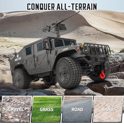1:14 Scale 4WD Off-Road Car RC Crawler Military Truck with Winch, Led Light, All-Terrain Remote Control Car RTR Hobby Toy Armored Vehicle Gift for Boys Adults