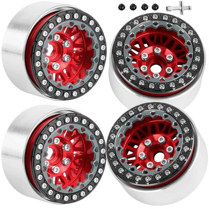 RC 1.9" Beadlock Wheels 1.9 Beadlock Rims for 1/10 SCX10 90046 AX103007 TRX4 TRX6 Gen7 8 D90 VS4-10 MST CFX RC Crawler,Alloy Aluminium 1.9 rc Wheels 1.9 rc Rims w/Wheels Ring,Red - color: Red(4pcs)