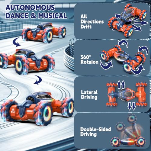 Remote Control Car - RC Drift Car Gesture Sensing Toy Boy Age 6-8-12 Gifts | Gesture Sensing RC Stunt Car for Kids Toys 6 7 8 9 10 11 12 Year Old Boy Birthday Christmas Presents with Lights Music - color: Orange