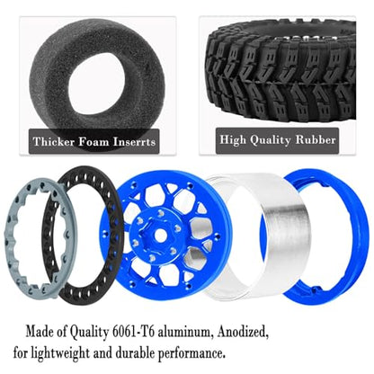 RC 1.3 Beadlock Wheel Tires Set (4PCS) for 1/24 SCX24 1/18 TRX4M RC Crawler Car,Aluminum 1.3 Beadlock Wheels and Tires,Wheel Rim,Navy Blue - color: Navy Blue- (Rc Wheels Tires)
