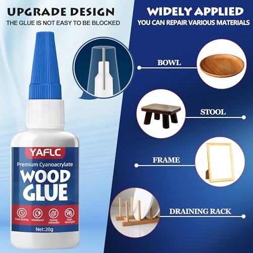Wood Glue, Liquid Super Glue for Wood 40g | Clear Instant Cyanoacrylate Adhesive for Crafts Repair Woodworking, Furniture, Garden, DIY - style: Wood Glue