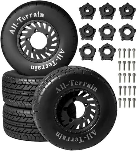1/10 RC Short Course Truck Rubber Tires & Nylon Rims - 12mm/17mm Hex, Black | All-Terrain Tires and Wheels Compatible with 1/10 Traxxas Slash 4WD 2WD Arrma Senton Axial Losi Redcat RC Buggy, 4-Pack - color: Black
