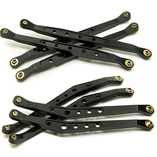 8 Pcs Aluminum Linkage Rod Arm Set/Upper and Lower Suspension Links Set of 8 for 1/10 Axial Wraith 90018 RC Truck (Black, Type A)