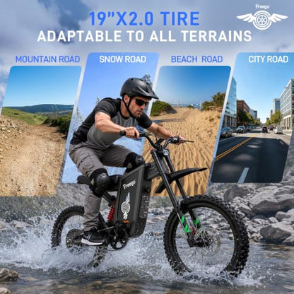 Freego X2Pro Electric Motorcycle for Adults Teens,Electric Dirt Bike Teens 6000W(Peak) Motor 1800Wh Battery,Max 50Mph Off Road Electric Bicycle,Full Suspension UL 2849 Certified - color: Dark Grey