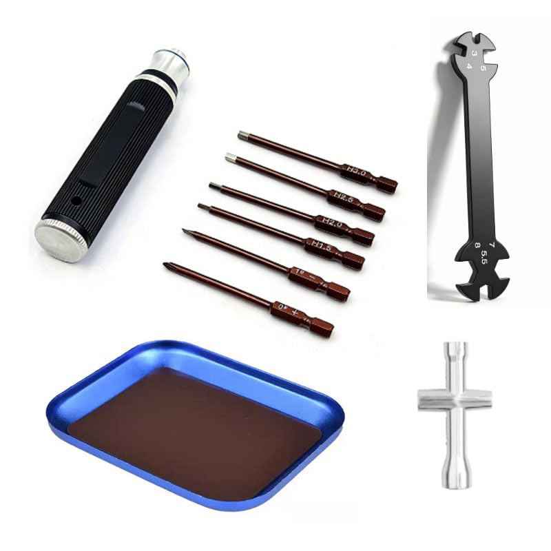 RC Car Repair Tool Set: Hex Screwdrivers 1.5, 2.0, 2.5, 3.0 Phillips Small Socket; Tie Rod Adjustment Tool Suitable for RC Cars and Drone Repair Screwdriver Set - color: Black