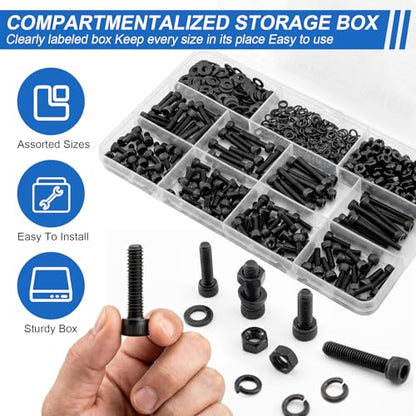 176Pcs UIETUIL M6 Hex Socket Head Cap Screws Kit, M6x8-35mm, 12.9 | M6x8/10/12/16/20/25/30/35mm Hex Socket Head Cap Bolts with Nuts & Washers, 12.9 Grade Alloy Steel, Anti-Rust for 3D Printer, - size: M6 Cap 12.9 - 176PCS