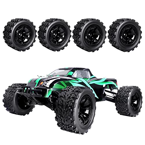 Hobbypark PreGlued 12mm Hex Wheels and Tires for 1/10 Scale RC Monster Truck Foam Inserts Compatible with Traxxas Rustler VXL Stampede 2WD Hoss 4x4, Set of 4
