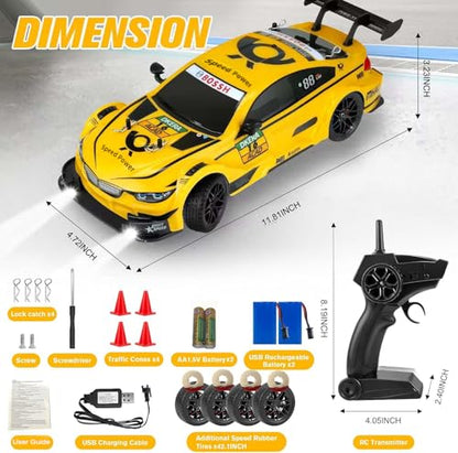 RC Drift Car, 1:16 Scale Drifting Cars 2.4GHz 4WD 40km/h | RC Race Car, High-Speed Remote Control Drift Cars Vehicle, Racing Sport Toy Gift for Boys Girls Kids(Yellow) - color: Yellow