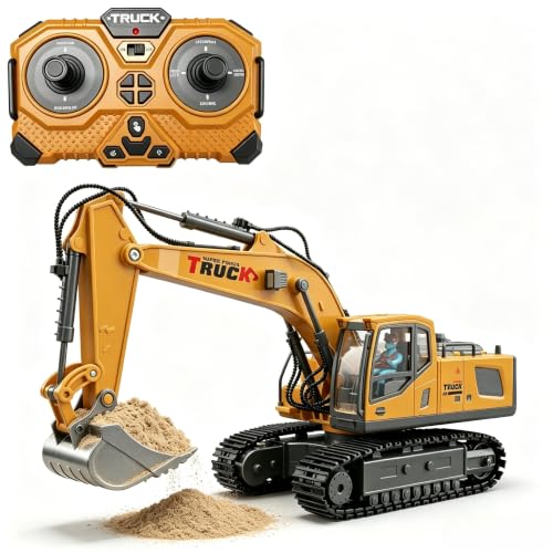 Remote Control Excavator,RC Excavator Toy 11CH Construction Digger,rc Excavator for Beach,Metal Dig Bucket, Lights Sounds, 5 6 7 8 Year Old Gift for Birthday - color: Rc Excavator