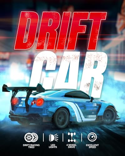 Drift RC Car, 1:20 Scale 2.4GHz 4WD 20KM/H Remote Control Cars | drifting tires & racing tires, 2 batteries, LED lights, proportional throttle control - color: Blue