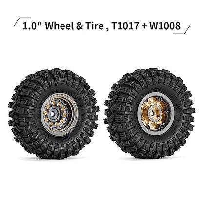 INJORA Brass 1.0 Beadlock Wheel Tires Set for 1/24 1/18 RC Crawler (Grey) - color: Grey