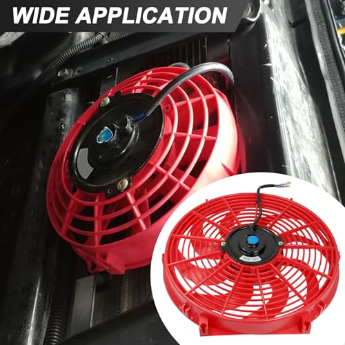 JDMSPEED New 14" Inch Universal Slim Fan Push Pull Electric Radiator Cooling 12V Red Kit - color: Red, size: 14 Inch