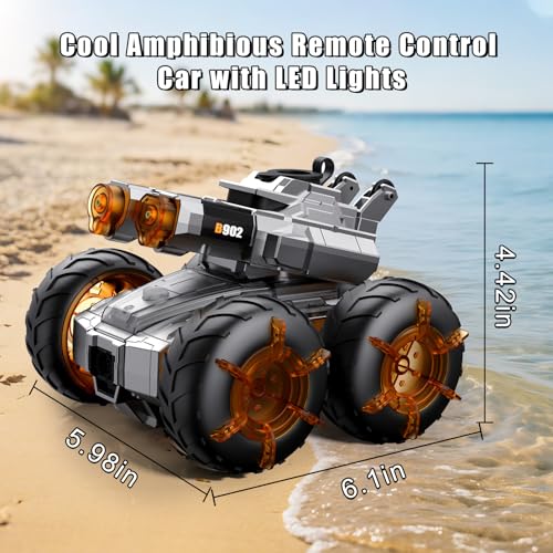 Amphibious Remote Control Car Boat with Water Gun Waterproof RC Cars | 4WD All-Terrain Gesture Sensing Rc Stunt Car RC Monster Trucks Swimming Pool Toys Gifts for 8 9 10 11 12 Year Old Boys Girls - color: Orange