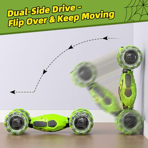 Unique 4WD High Speed RC Cars, Gesture Sensing Remote Control Cars for Boys 8-12, Double‑Sided Driving RC Drift Car, 360° Rotating Stunt Car Toys, Outdoor Toys for Kids Ages 6 7 8 9 10 11 12 Year Old - color: Green