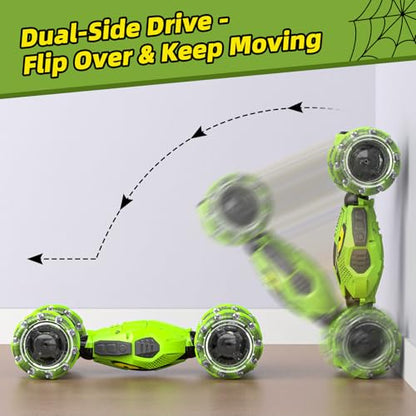 VisionX Unique 4WD High Speed RC Cars, Gesture Sensing Remote Control | Outdoor Toys for Kids Ages 6 7 8 9 10 11 12 Year Old, Double‑Sided Driving RC Drift Car, 360° Rotating Stunt Car Toys - color: Green