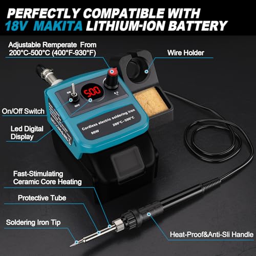Taingwei Cordless Soldering Iron Kit for Makita 18v LXT Battery,90W LED Digital Solder Iron Soldering Gun with 5pcs Tips,0.04” Solder Wire for any Hobby Enthusiast (Battery not included) - style: For Makita Battery