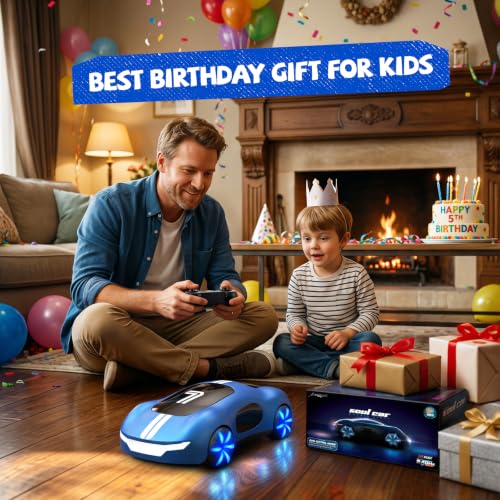 AEROQUEST Gesture Control RC Stunt Car with Lights & Spray for Boys 6+ | 2.4GHz 4WD Remote Control Drift Spray Effects USB-C Charging Light Sound Spotrs Car Gift for Boys 6+ - color: Blue